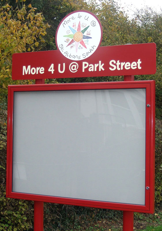 50mm Notice Board with Shaped Header on Round Posts